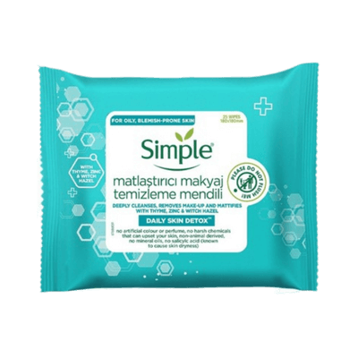 Simple Daily Skin Detox Matlaştırıcı Makyaj Temizleme Mendili 25 Adet