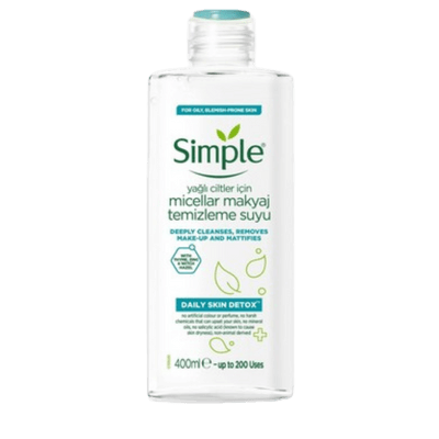 Simple Daily Skin Detox Yağlı Ciltler için Micellar Makyaj Temizleme Suyu 400 ml