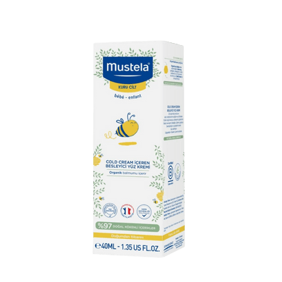 Mustela Cold Cream ve Organik Balmumu İçeren, Kuru Ciltler İçin Besleyici Bebek Yüz Kremi