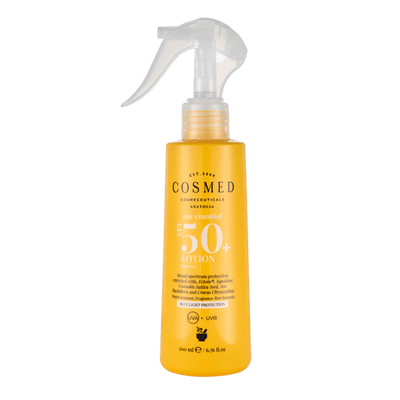 Cosmed Lotion SPF 50 Tüm Cilt Tipleri için Aile Boy Yüz ve Vücut Sprey Güneş Kremi 200ml
