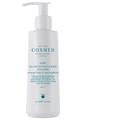 Cosmed Balancing Face & Body Cleanser - Yağlı Pullanma Sorunu Yaşayan Ciltler için Temizleme Jeli - Salisilik Asit ve Çay Ağacı Yağı içeren Temizleyici