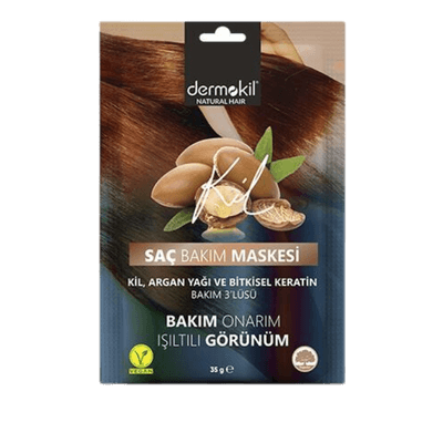 Dermokil Vegan Saç Bakım Maskesi Kil Argan Yağı ve Bitkisel Keratin Bakım 3'lüsü Bakım Onarım Işıltılı Görünüm 35 ml