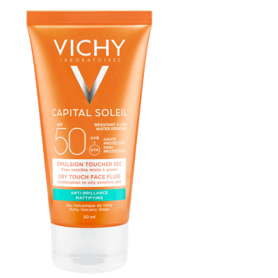 Vichy CAPITAL SOLEIL Mattifying Face Fluid Dry Touch - Parlama karşıtı yüksek korumalı güneş koruyucu yüz kremi SPF 52