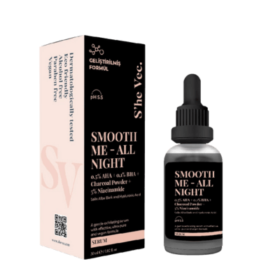 S'he Vec. Smooth Me– All Night | Aktif Kömür Içeren Matlaştırıcı Ve Cilt Kusur Görünümünü Azaltıcı Siyah Serum